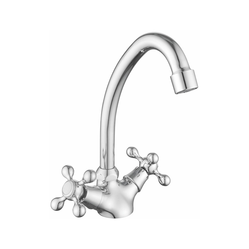 SKDH2301 Polished chrome double-handed wheel basin mixer for brass bathrooms